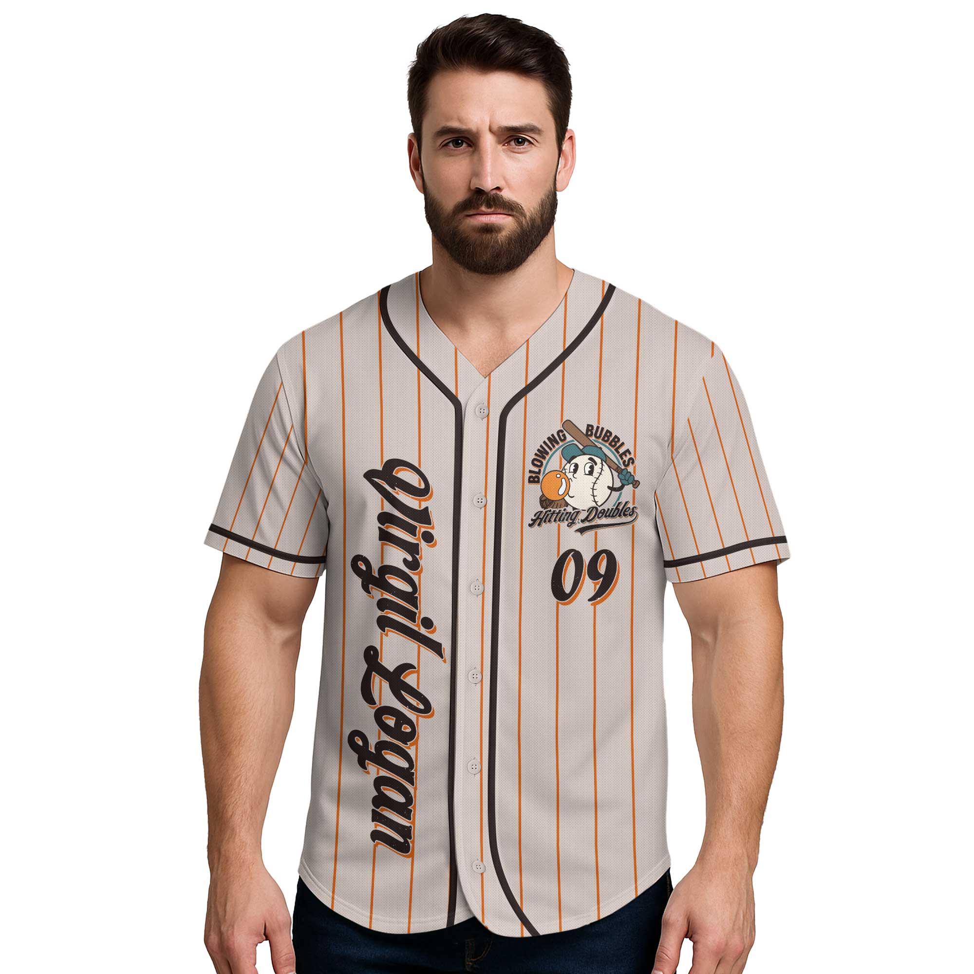 Blowing Bubbles Hitting Doubles - Custom Orange Stripes Baseball Jersey