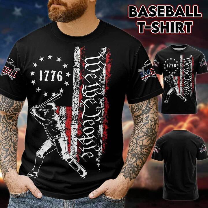 American Flag - We The People -1776 - Baseball Lover Shirt - American Men's Baseball T-Shirt