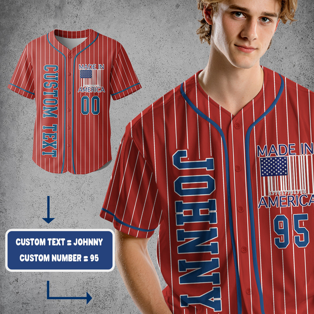 Made In America - Custom Fourth Of July Red Baseball Jersey
