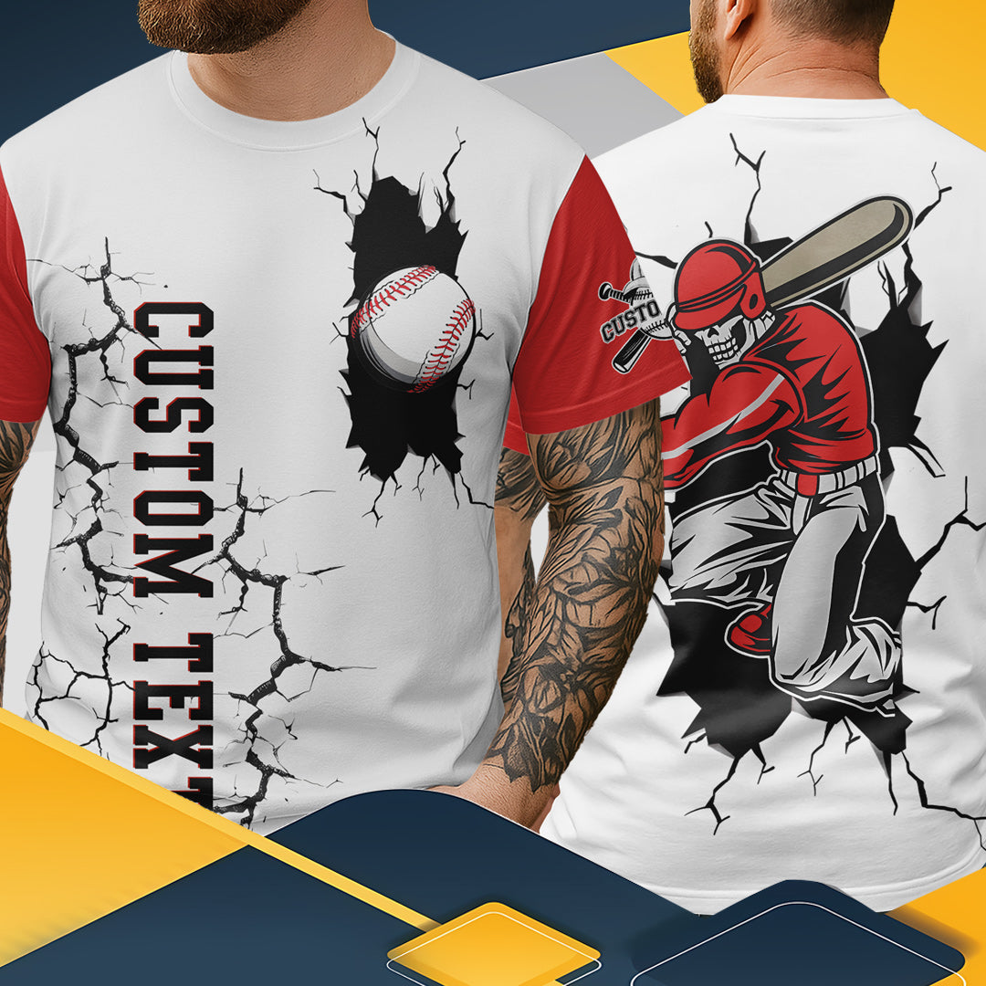 Custom Raglan All Over Print T-Shirt - Baseball Skeleton