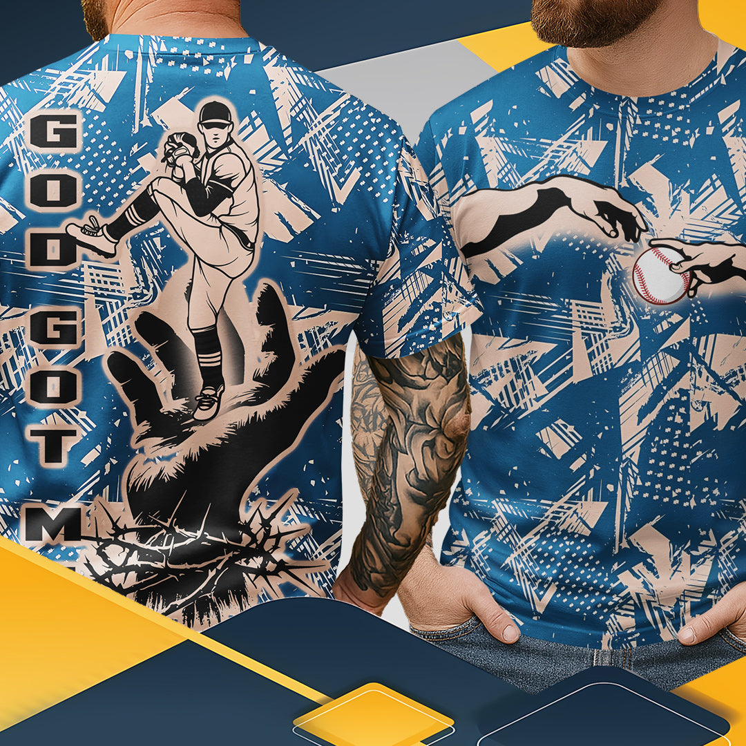 God Got Me All Over Print Baseball T-Shirt