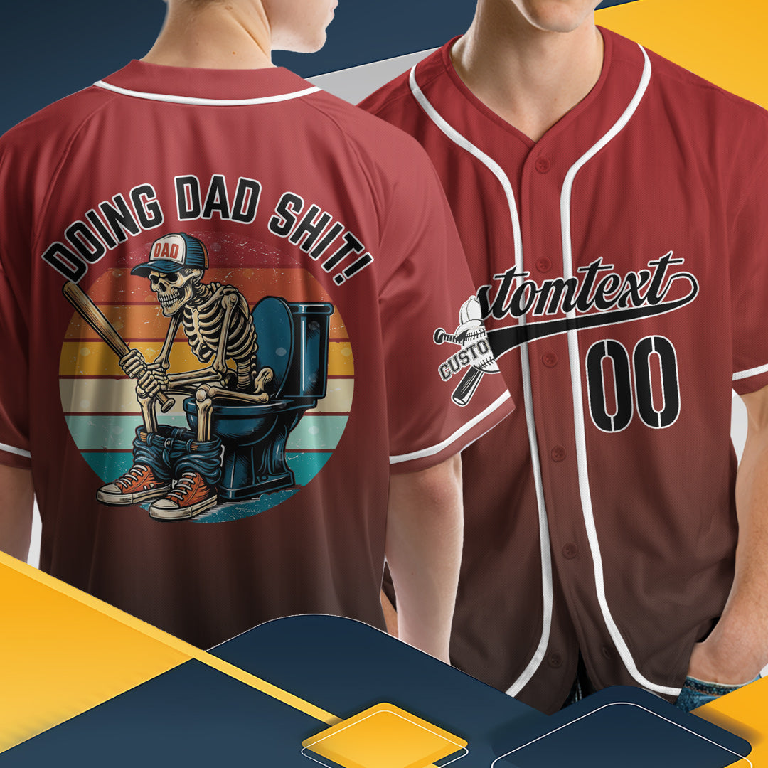 Doing Baseball Dad Shit - Custom Black and Red Gradient Baseball Jersey