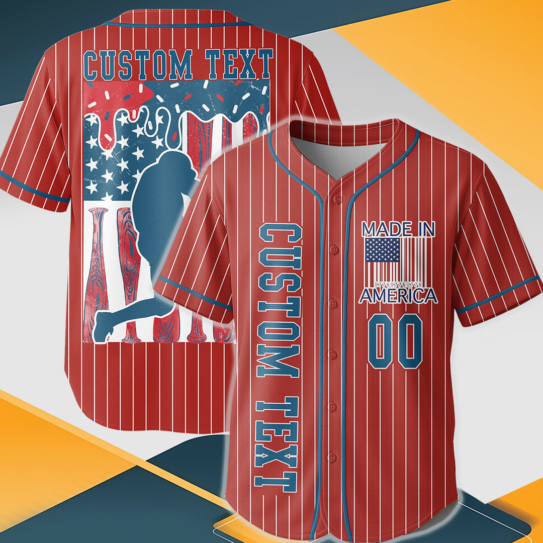 Made In America - Custom Fourth Of July Red Baseball Jersey