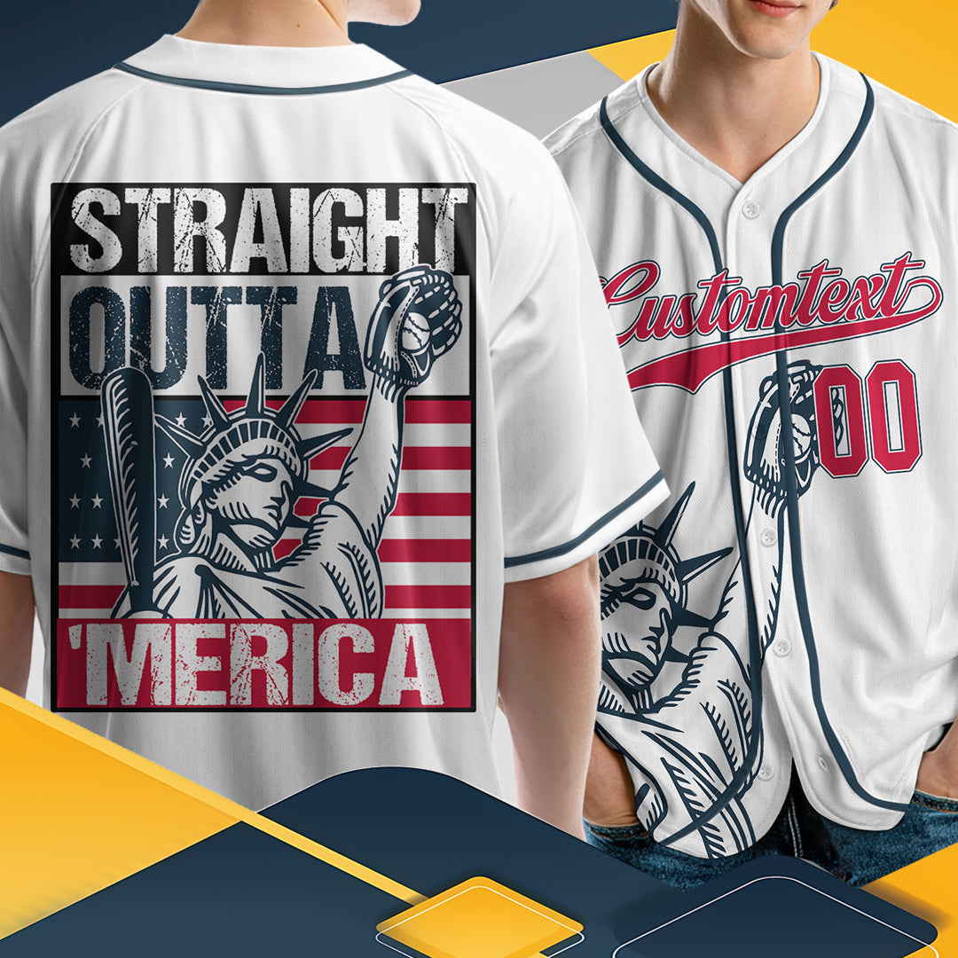 Straight Outta America - Custom Fourth Of July Baseball Jersey