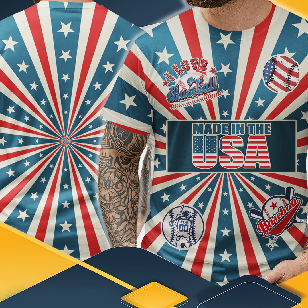 Baseball Lover From The USA All Over Print Fourth Of July T-Shirt