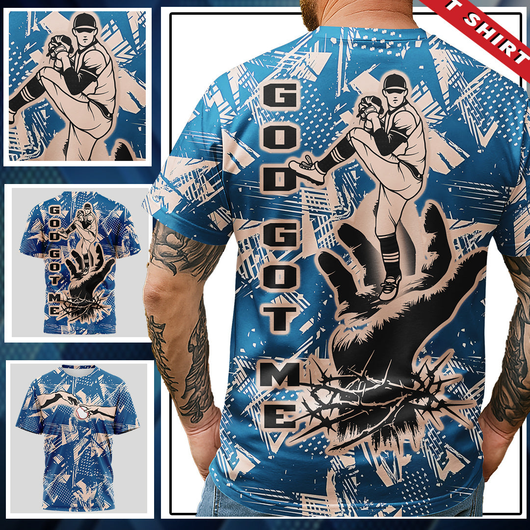 God Got Me All Over Print Baseball T-Shirt