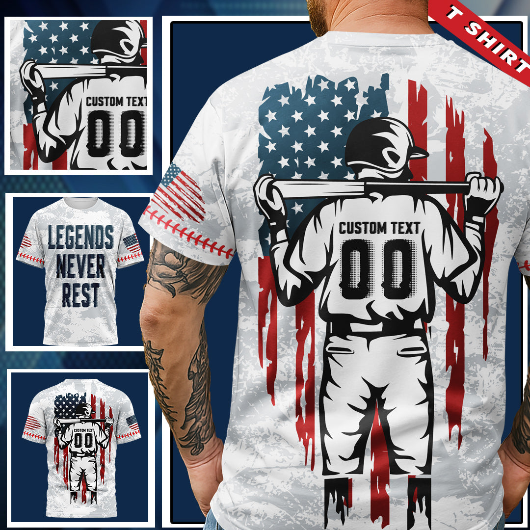 Legends Never Rest Custom All Over Print Baseball T-Shirt