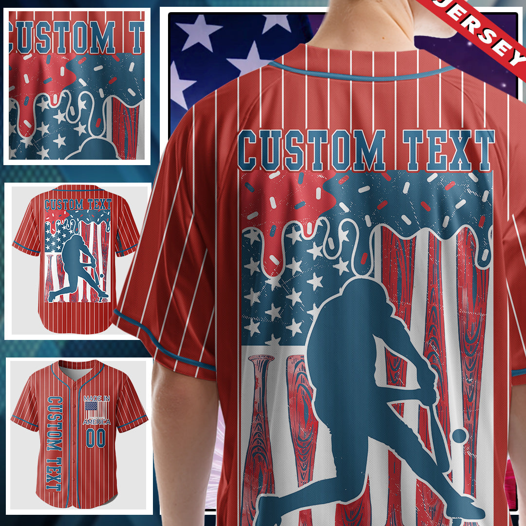 Made In America - Custom Fourth Of July Red Baseball Jersey