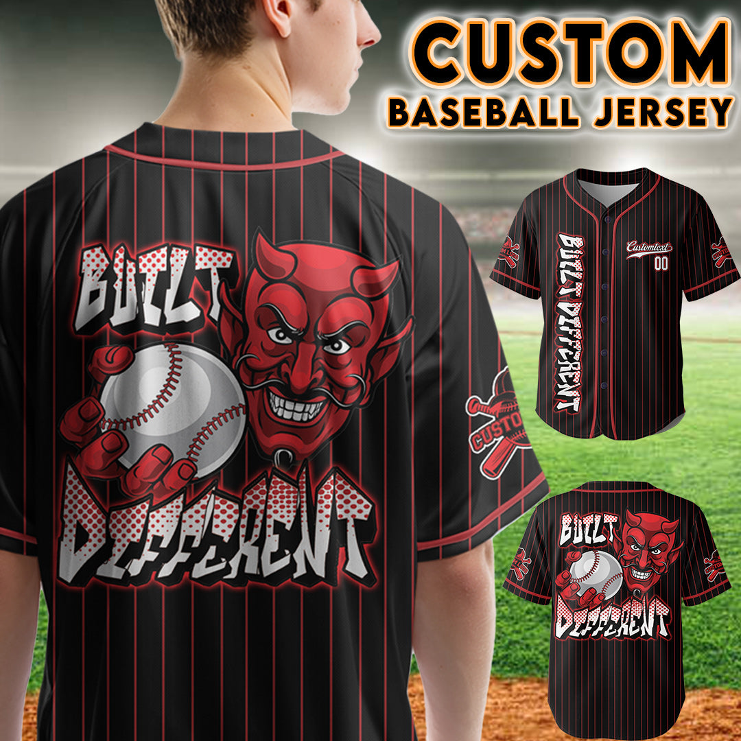 Custom Black Red Pinstripes Baseball Jersey - Built Different