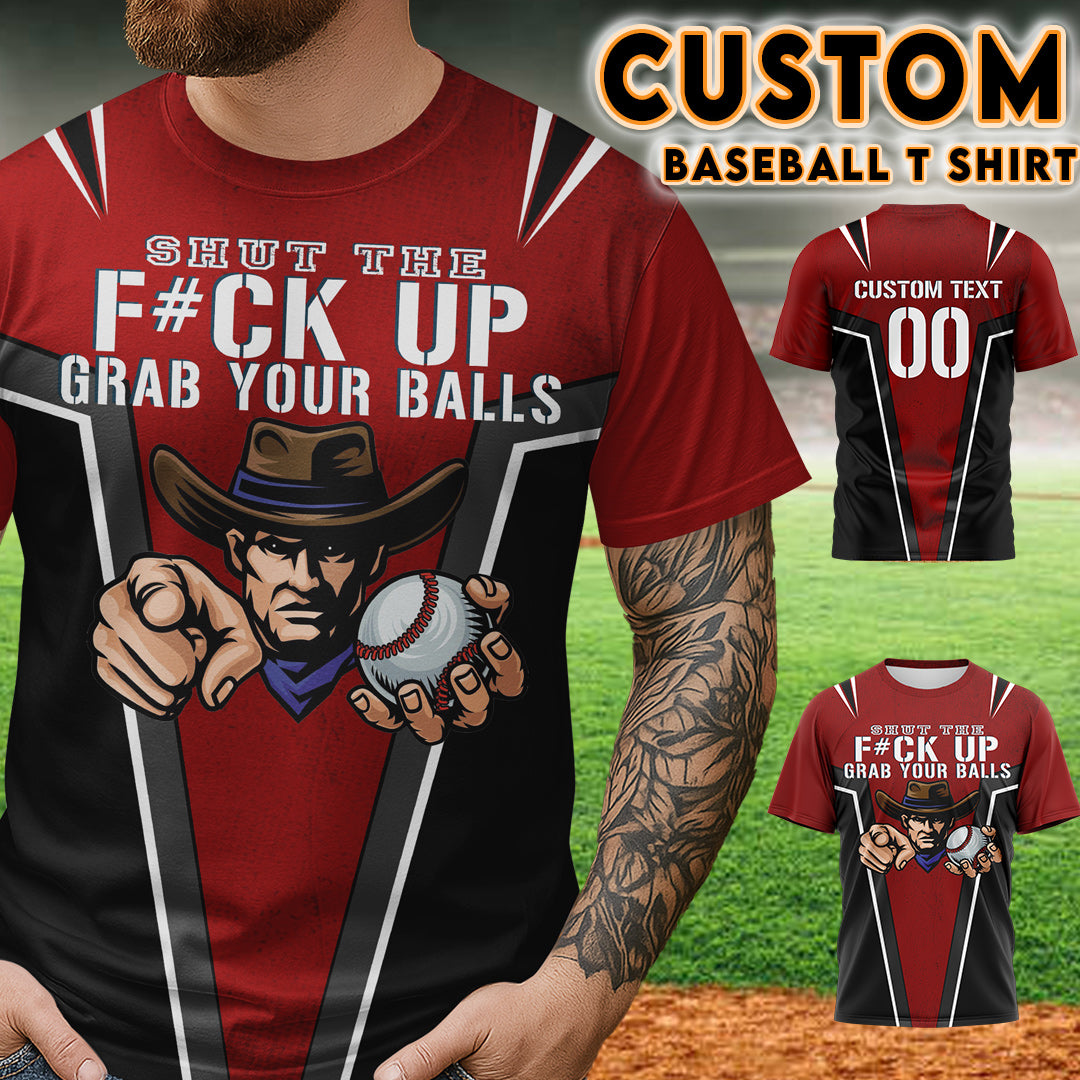 Go Grab Your Balls Custom All Over Print Baseball Black and Red T-Shirt