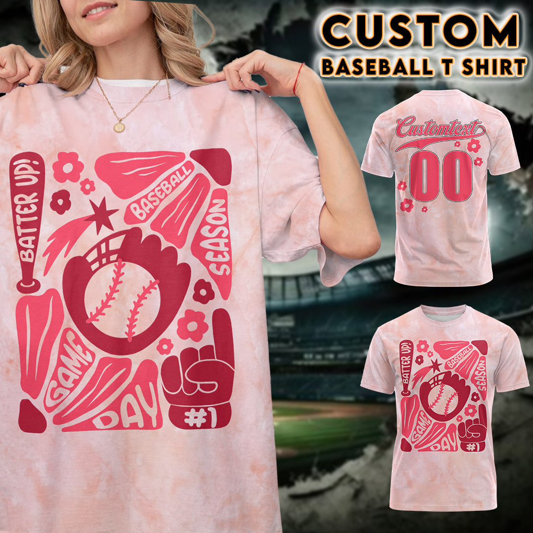 Pink Baseball Season Custom All Over Print Baseball T-Shirt