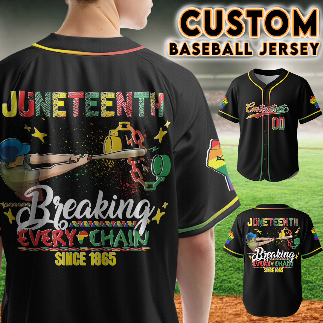 Custom Juneteenth Baseball Jersey - Juneteenth Breaking Every Chain