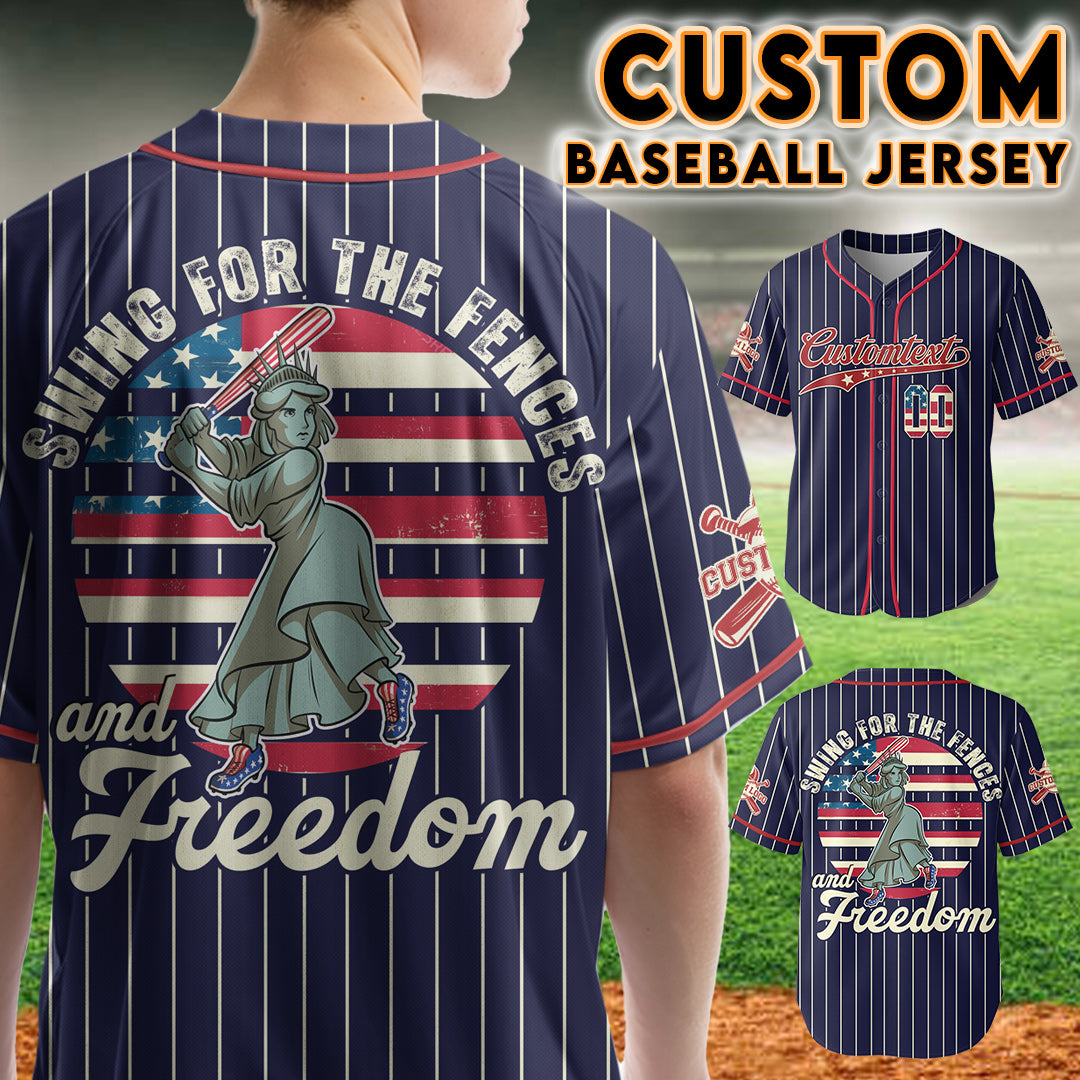 Custom 4th of July Baseball Jersey - Swing For The Fenced And Freedom