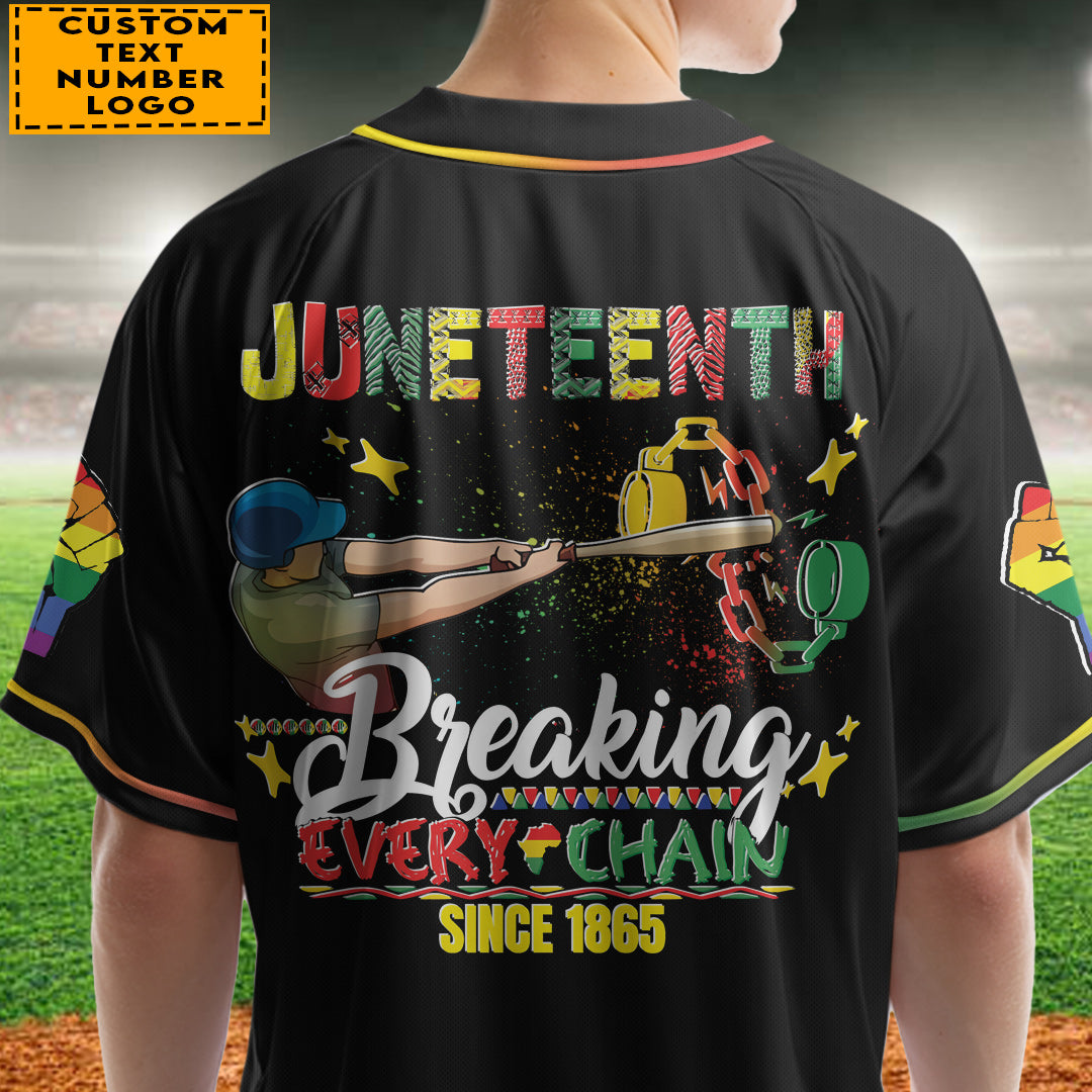 Custom Juneteenth Baseball Jersey - Juneteenth Breaking Every Chain