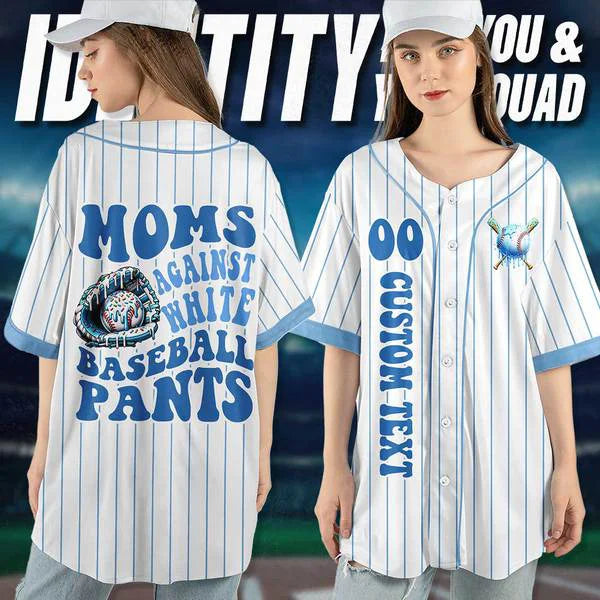 Custom Moms Against White Baseball Pants - Baseball Jersey - Baseball Jersey for Mom