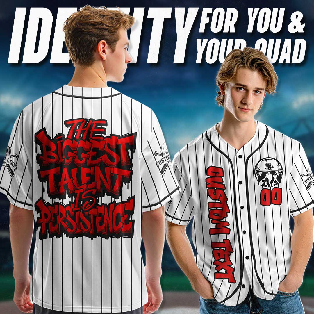 Custom White and Black Pinstripes Baseball Jersey - Talent Is Persistence
