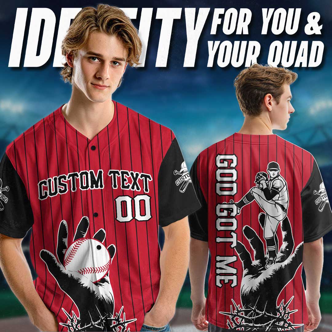 Custom Red and Black Pinstripes Baseball Jersey - God Got Me