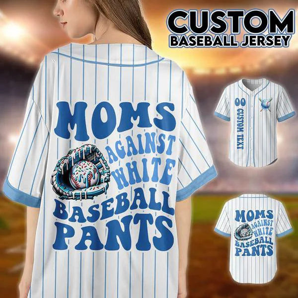 Custom Moms Against White Baseball Pants - Baseball Jersey - Baseball Jersey for Mom