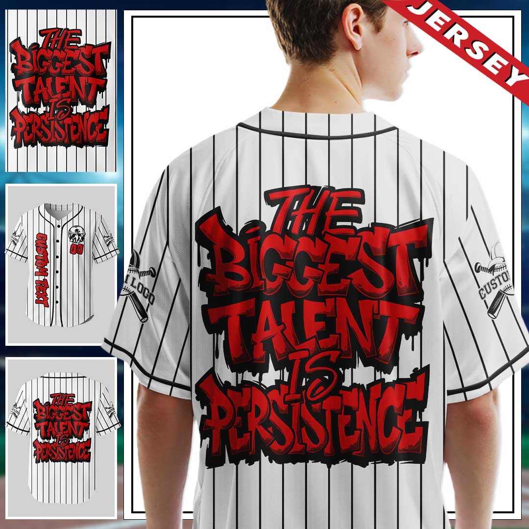 Custom White and Black Pinstripes Baseball Jersey - Talent Is Persistence