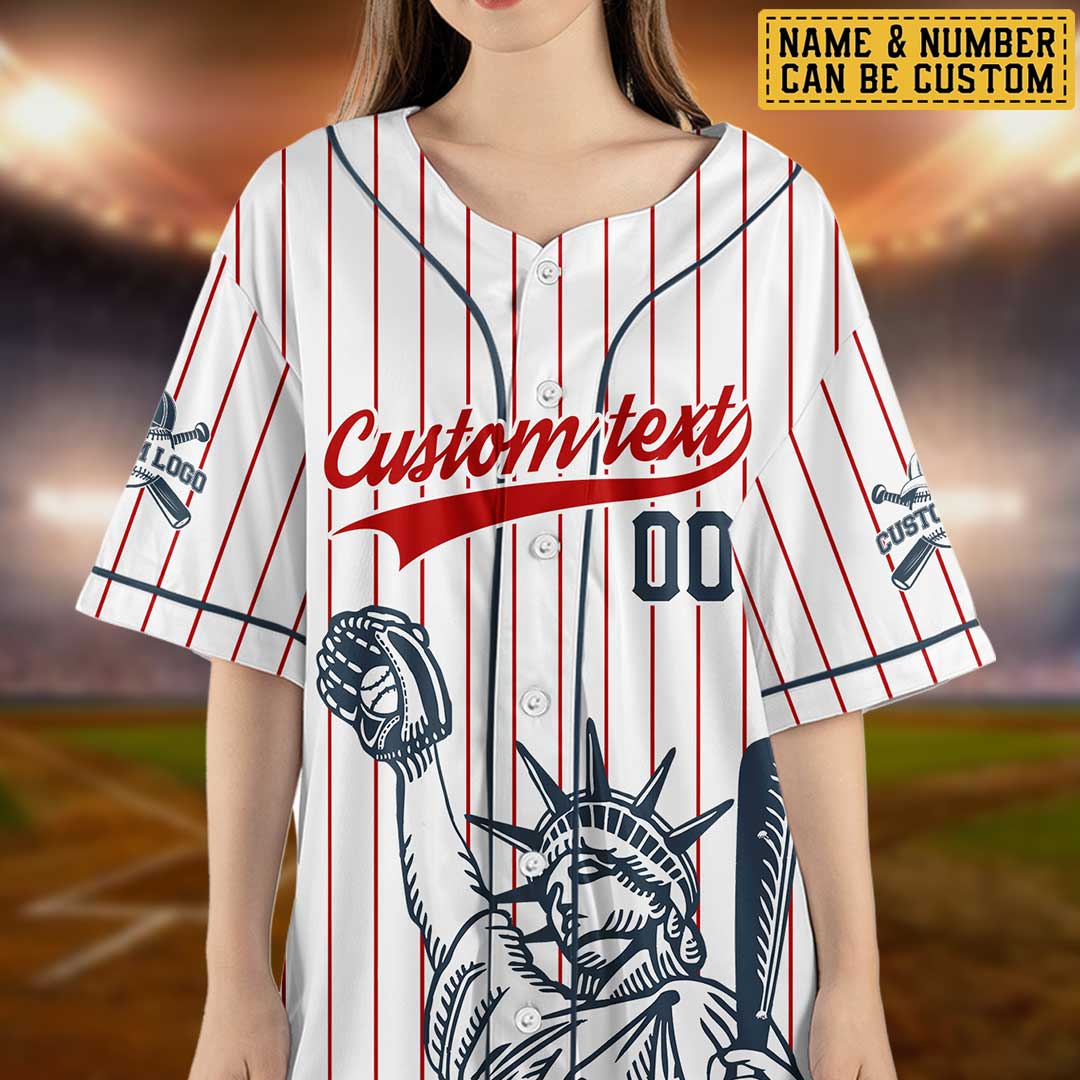 She Loves Baseball and America Too - Custom 4th Of July Baseball Jersey