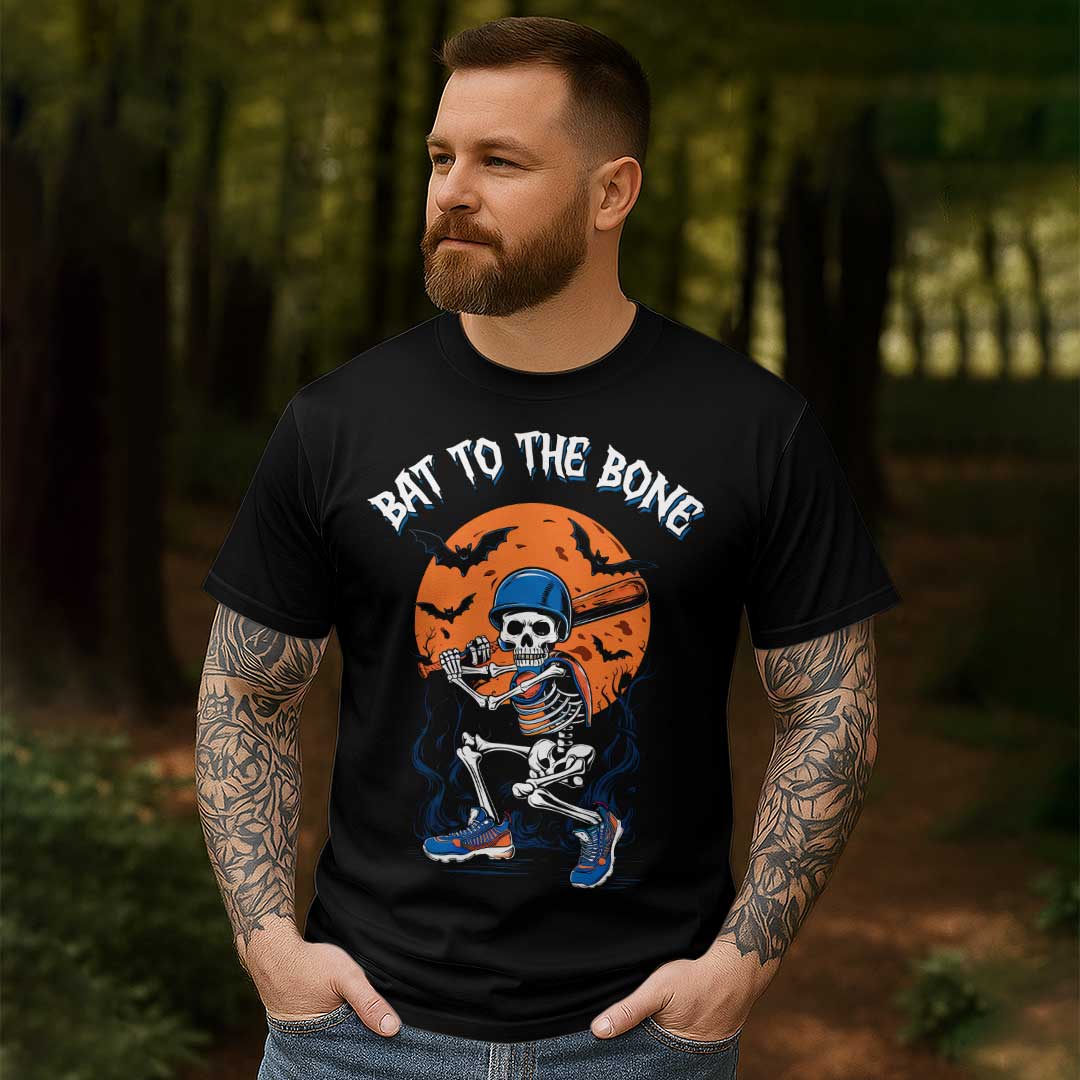 Bat To The Bone Black White Baseball Halloween T-Shirt