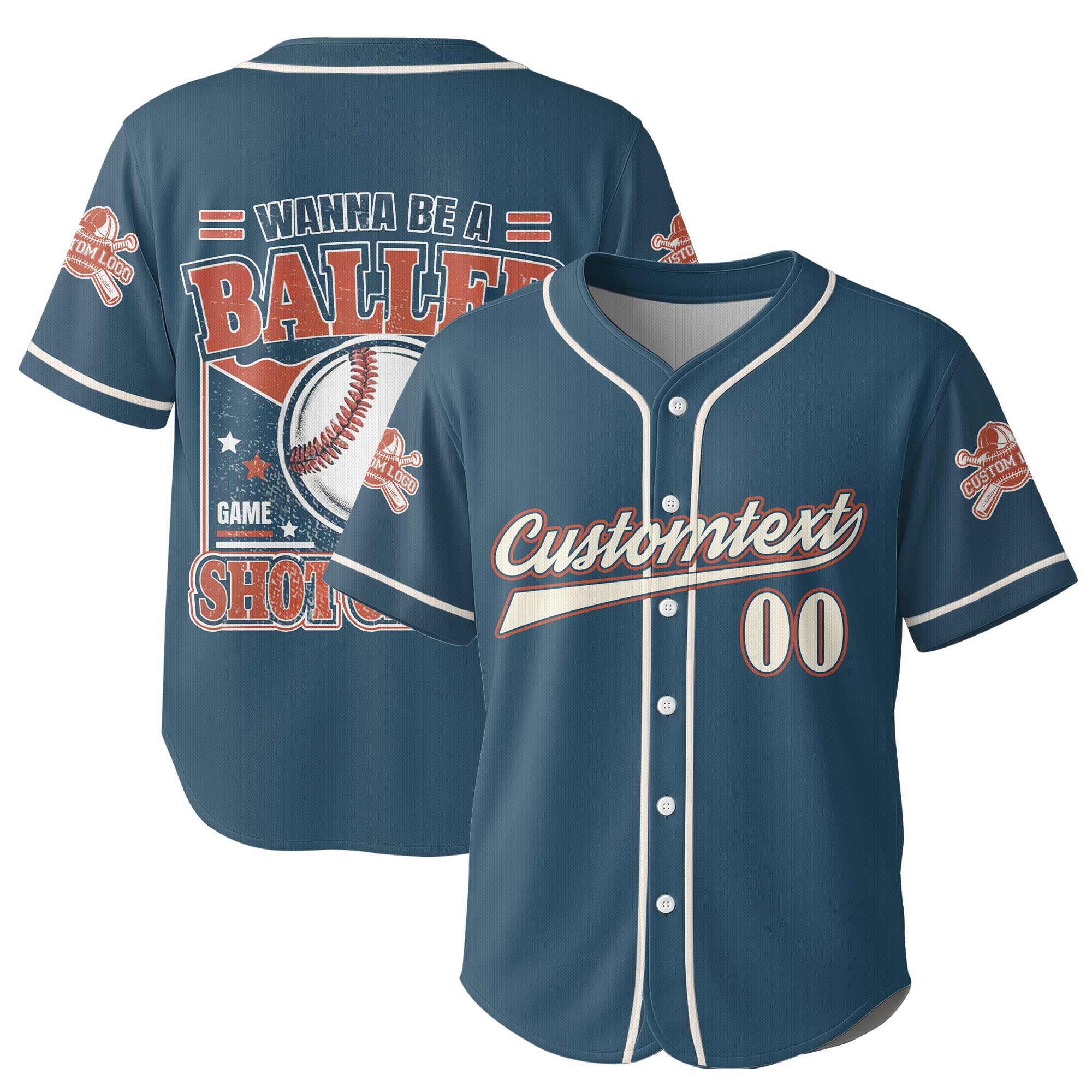 Wanna Be A Baller Shot Caller - Custom Cream Navy White Baseball Jersey