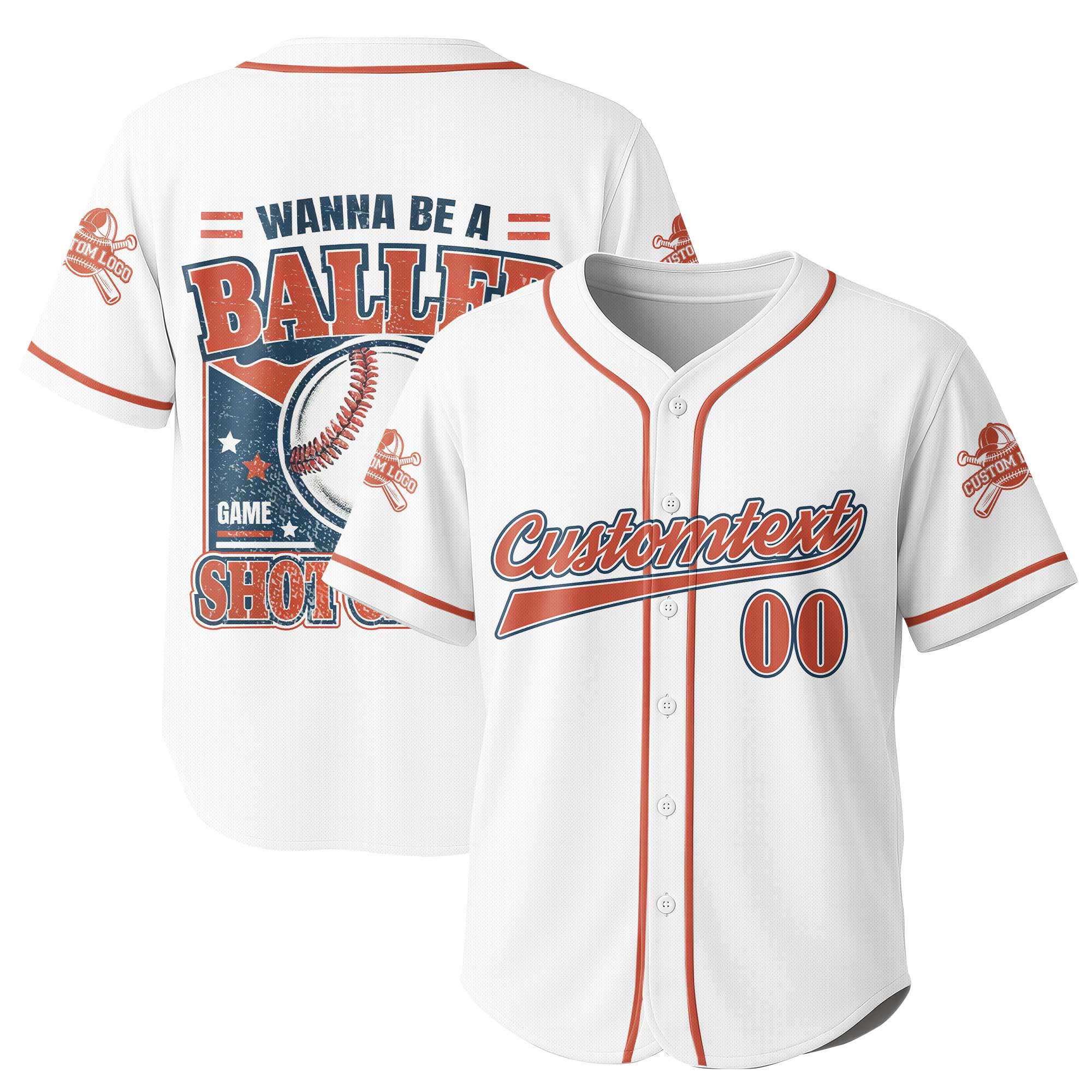 Wanna Be A Baller Shot Caller - Custom Cream Navy White Baseball Jersey