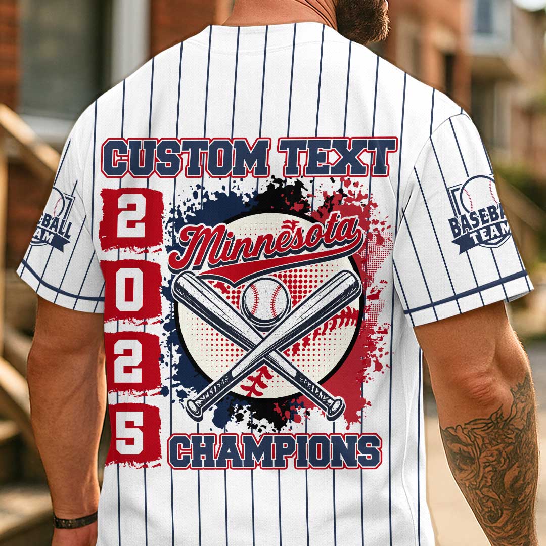 Baseball Minnesota State Series - Custom White with Navy Stripes Baseball Jersey
