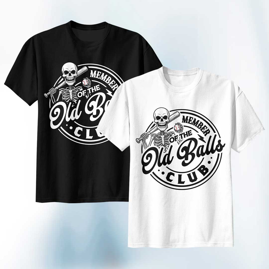 Member Of The Old Balls Club - Black White Baseball T-Shirt