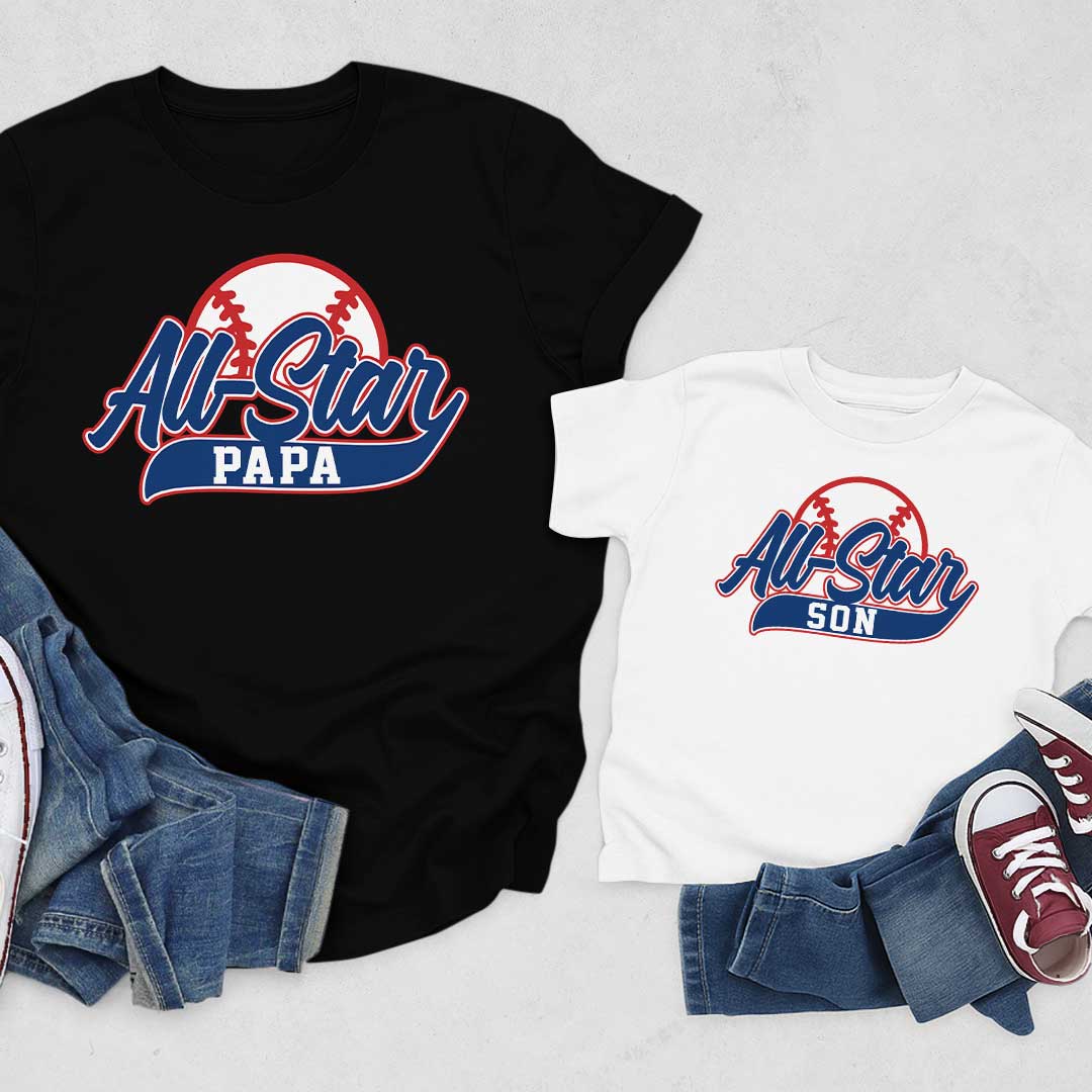 All Star Baseball - Custom Black White Baseball T-Shirt