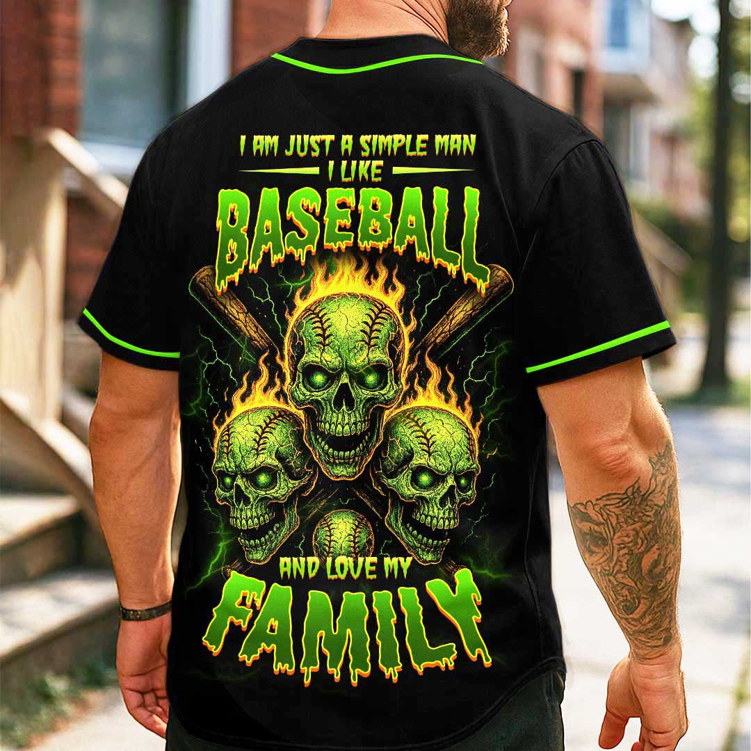True Man Likes Baseball and Loves His Family - Custom Black Skull Baseball Jersey