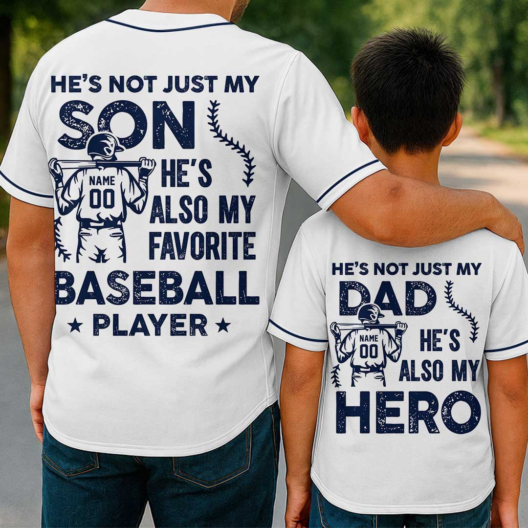 He's My Hero and He's My Favorite Player - Custom Family Matching Baseball Jersey