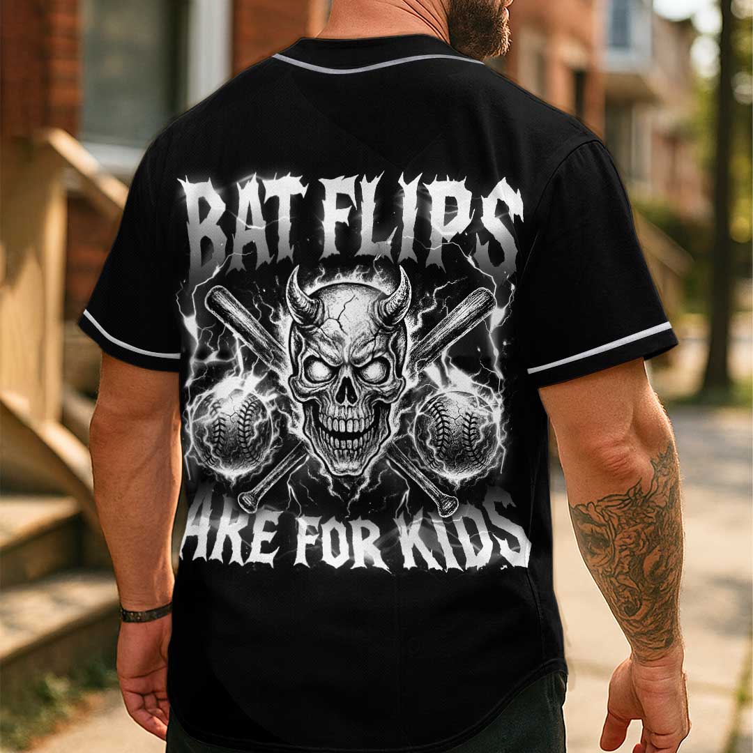 Bat Flips Are For Kids - Custom Black Skull Baseball Jersey