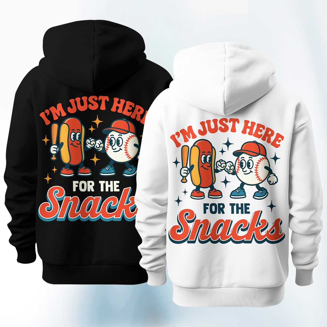 I'm Just Here For The Snacks - Custom Black White Baseball Hoodie