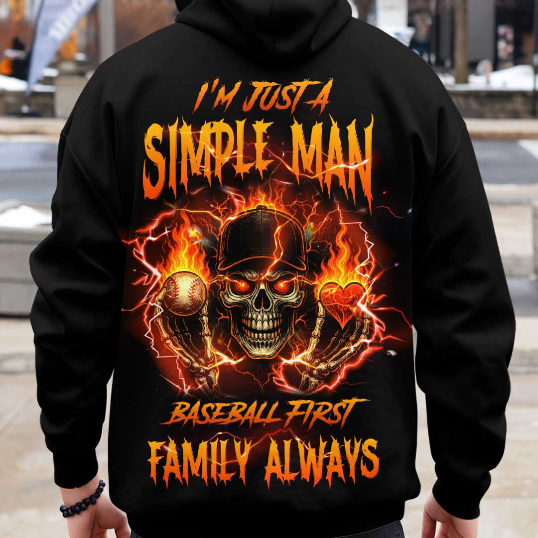 Baseball First Family Always - Custom Black Skull Baseball Hoodie