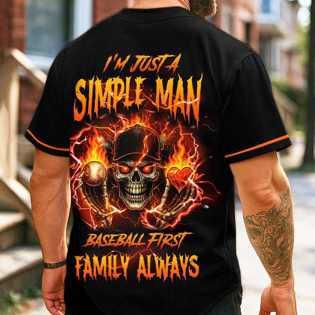 Baseball First Family Always - Custom Black Skull Baseball Jersey