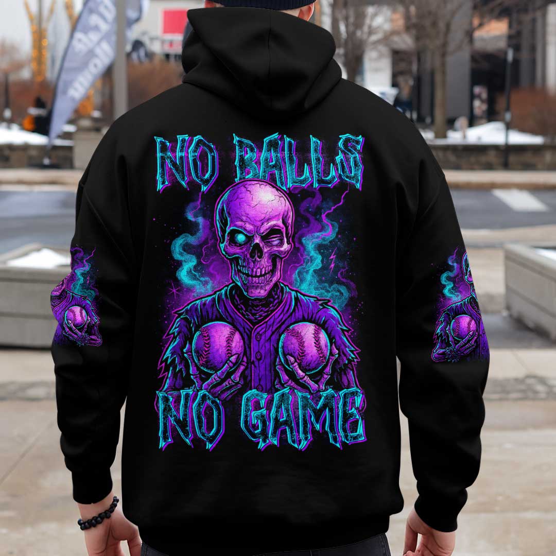 No Balls No Game - Custom Black Skull Baseball Hoodie