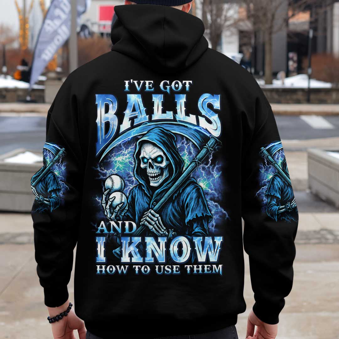 I've Got Balls And I Know How To Use Them - Custom Black Skull Baseball Hoodie