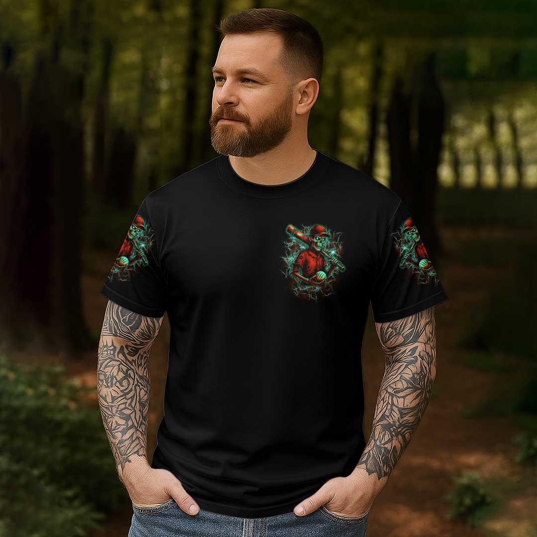 My Bat Is Big My Patience Is Not All Over Print Skull Baseball T-Shirt
