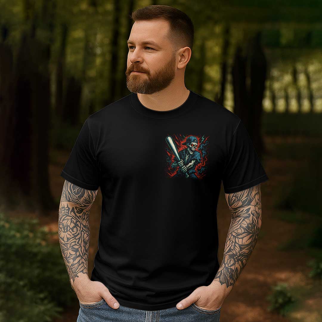 Thick Bat Wild Swing All Over Print Skull Baseball T-Shirt