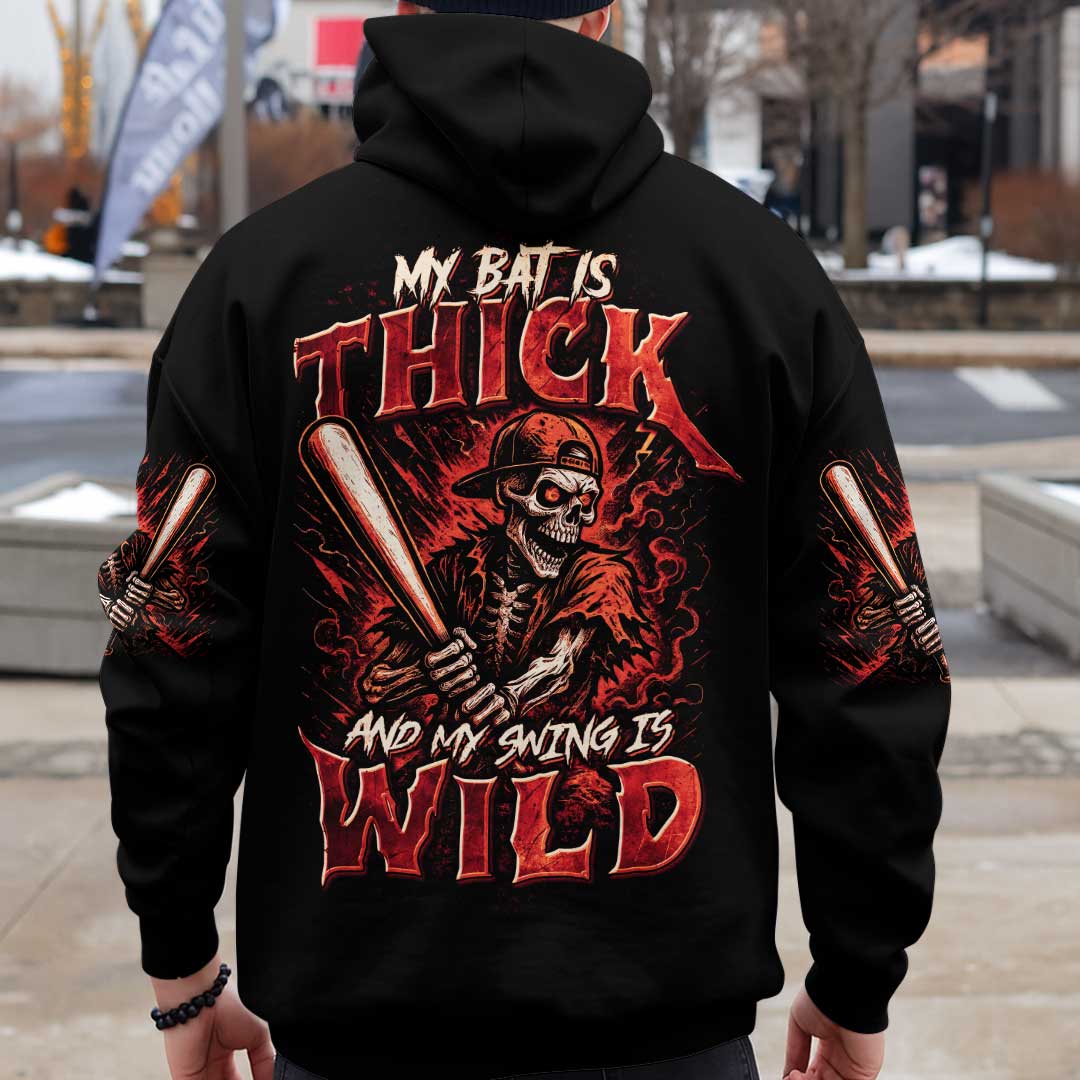 Thick Bat Wild Swing - Custom Black Skull Baseball Hoodie