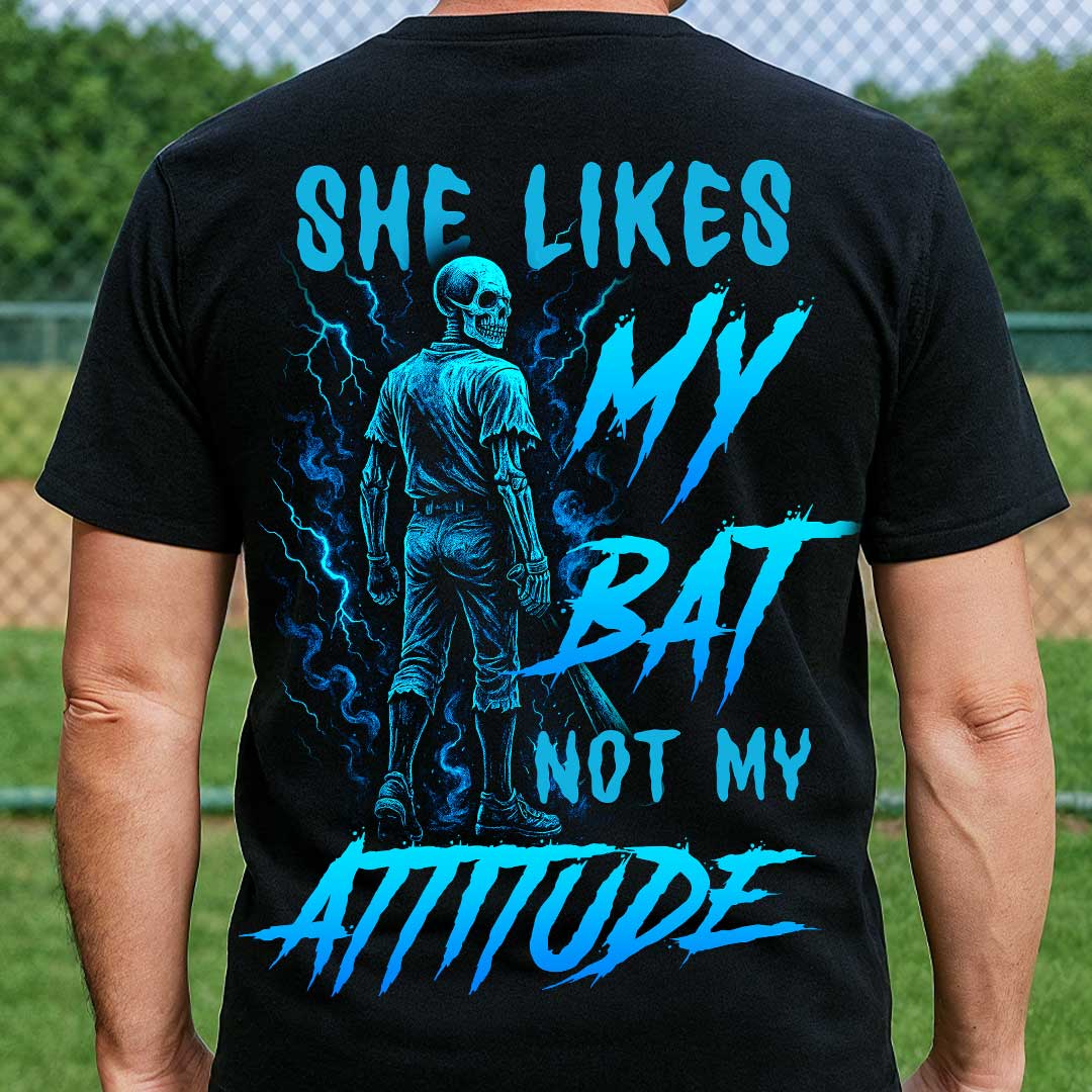 She Likes My Bat Not My Attitude All Over Print Skull Baseball T-Shirt