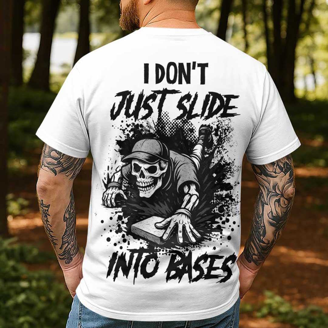 I Don't Just Slide Into Bases All Over Print Skull Baseball T-Shirt