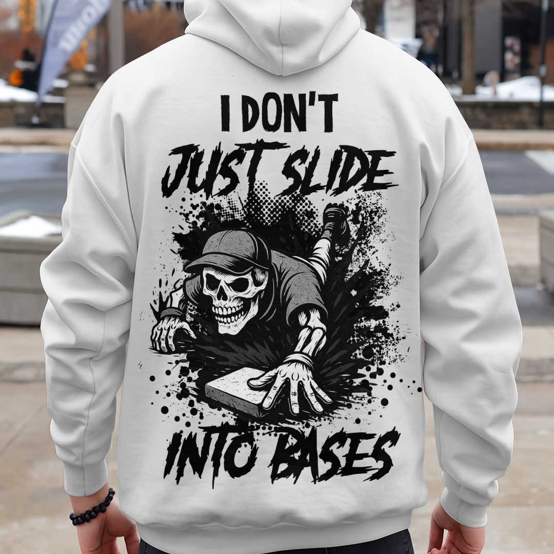 I Don't Just Slide Into Bases - Custom Ash Skull Baseball Hoodie