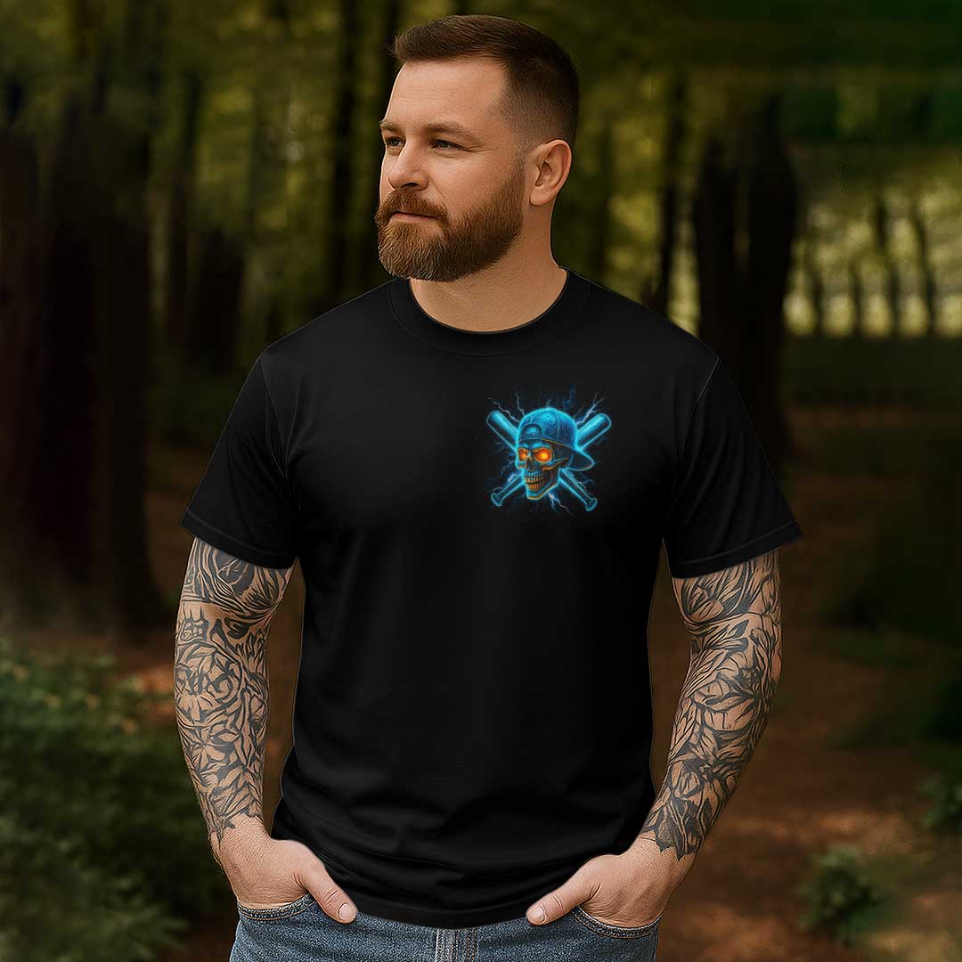 I Play Hardball and Some Else Too All Over Print Skull Baseball T-Shirt