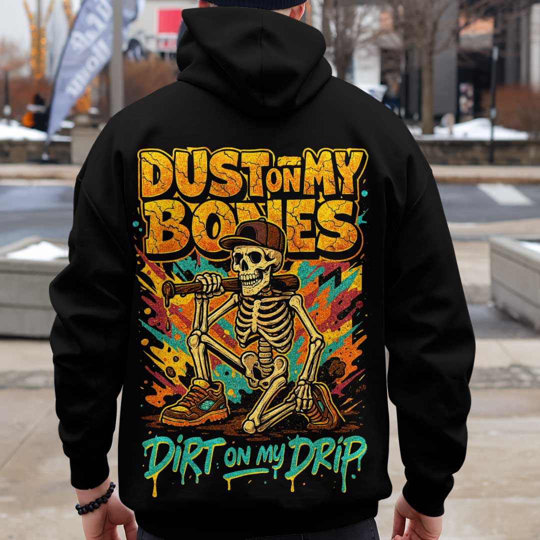 Dust On My Bones Dirt On My Drip - Custom Black Skull Baseball Hoodie