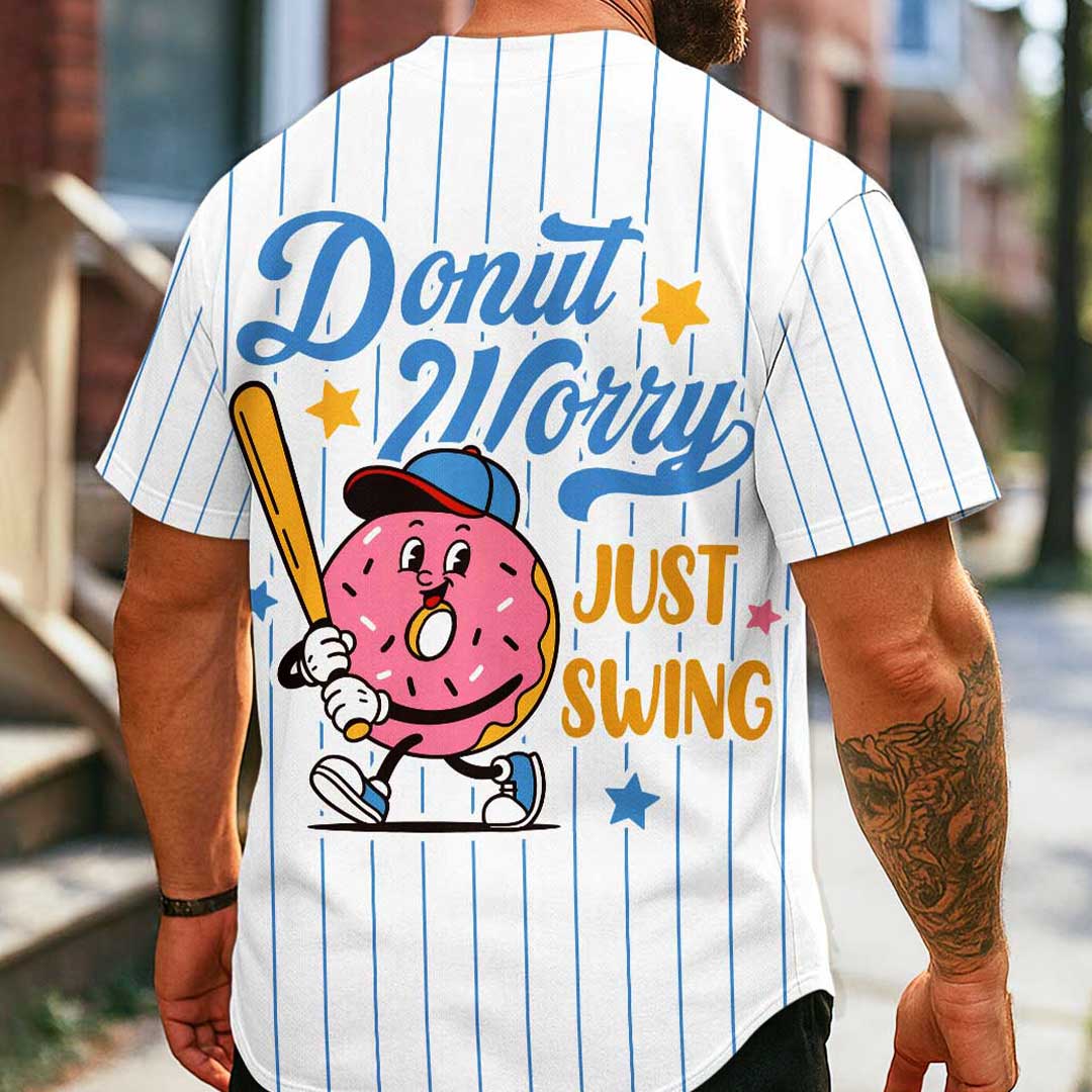 Donut Worry Just Swing - Custom Groovy White Baseball Jersey