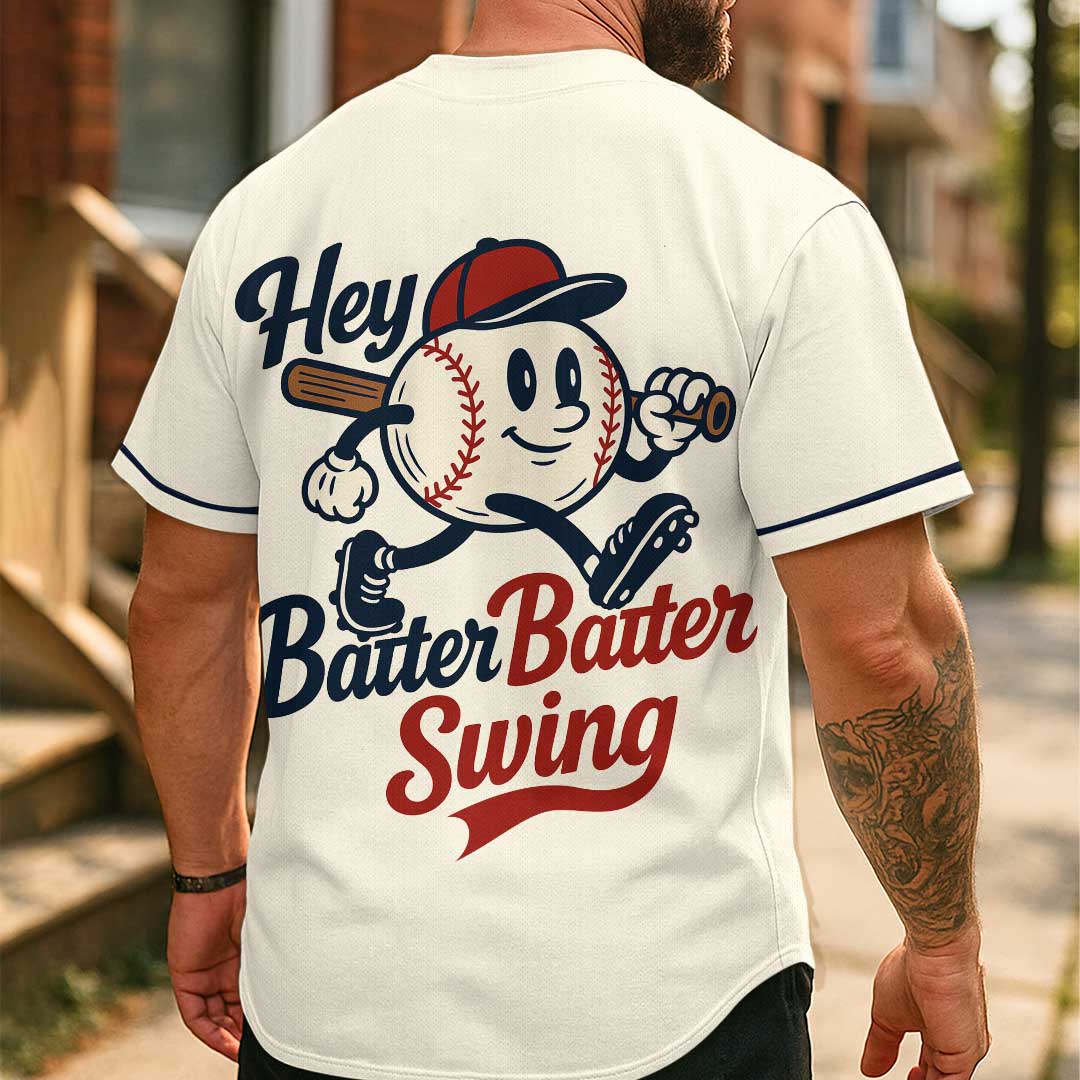 Hey Batter Batter Swing - Custom Groovy Cream Baseball Jersey
