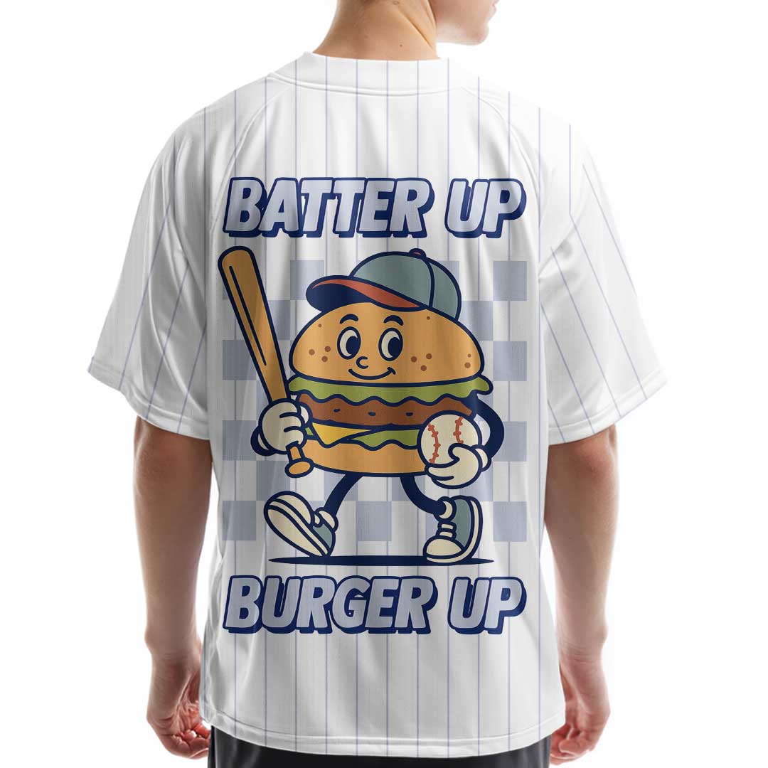 Batter Up Burger Up - Custom Groovy White Baseball Jersey