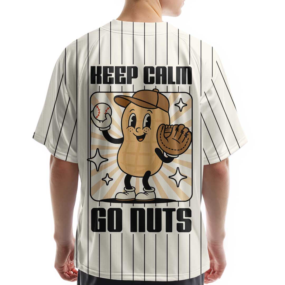Keep Calm and Go Nuts - Custom Groovy Cream Baseball Jersey